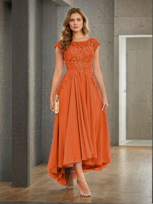 Cicinia Burnt Orange Mother Of The Bride Dress Long Chiffon Lace A-line High Low Hemline Layered