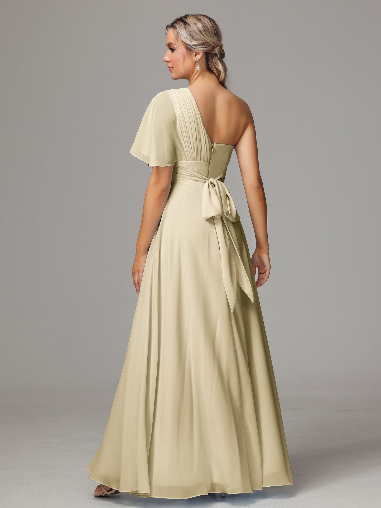 One Shoulder Chiffon Bridesmaid Dresses With Slit