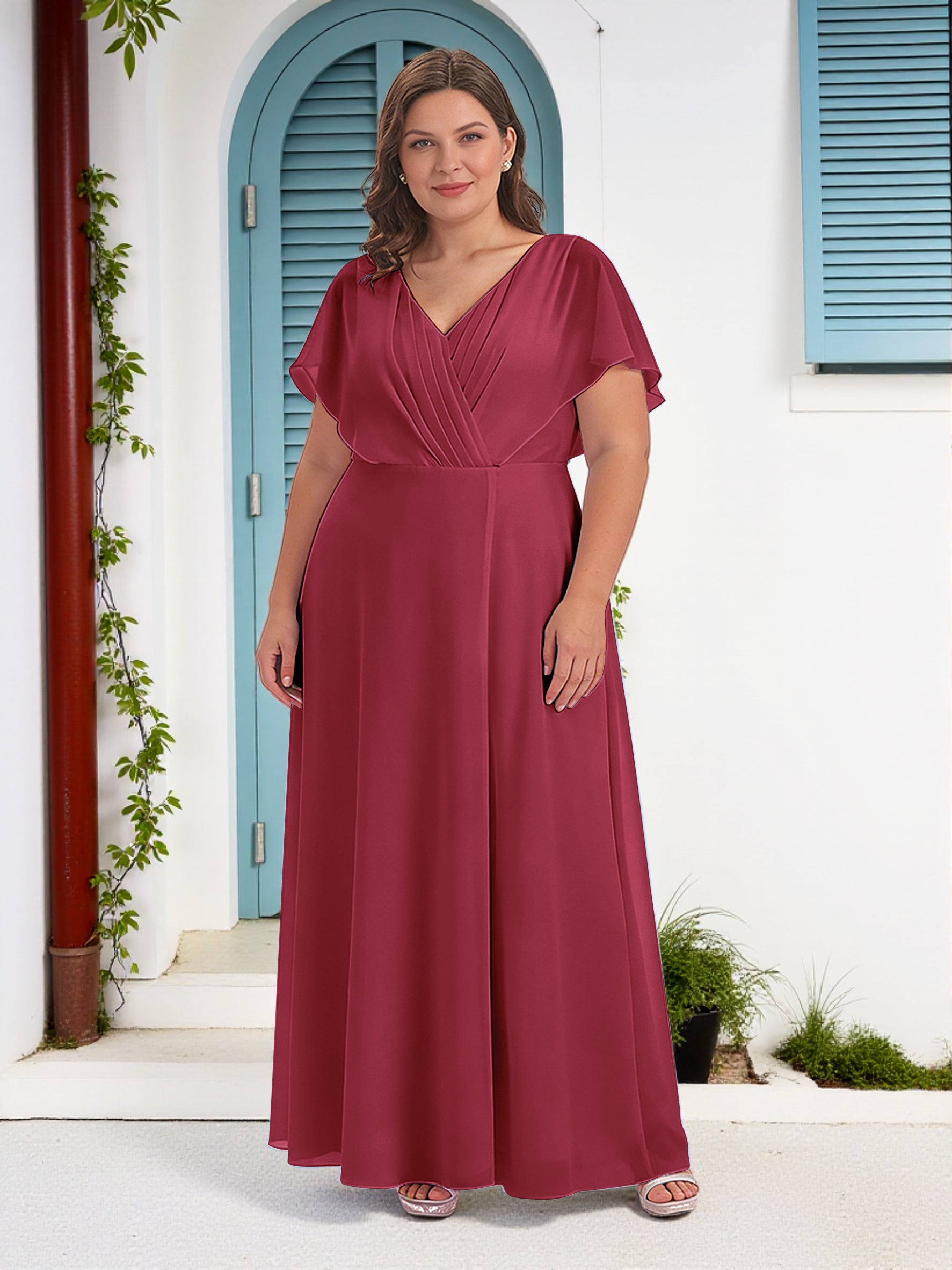 Cicinia Cinnamon Rose Mother Of The Bride Dress Long Chiffon A-line Plus Size V-neck Floor Length