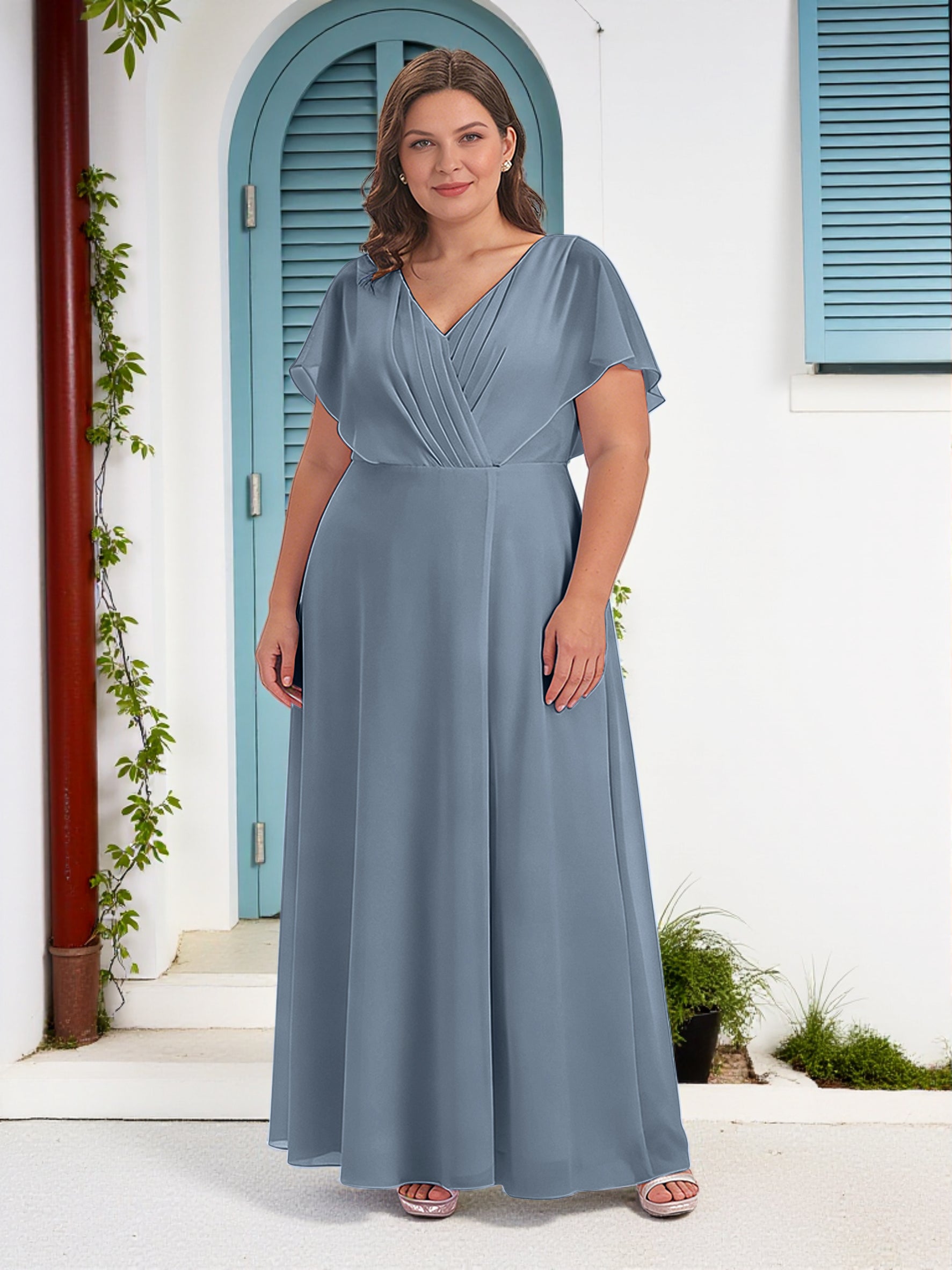 Cicinia Dusty Blue Mother Of The Bride Dress Long Chiffon A-line Plus Cicinia Dusty Blue Mother Of The Bride Dress Long Chiffon A-line Plus
