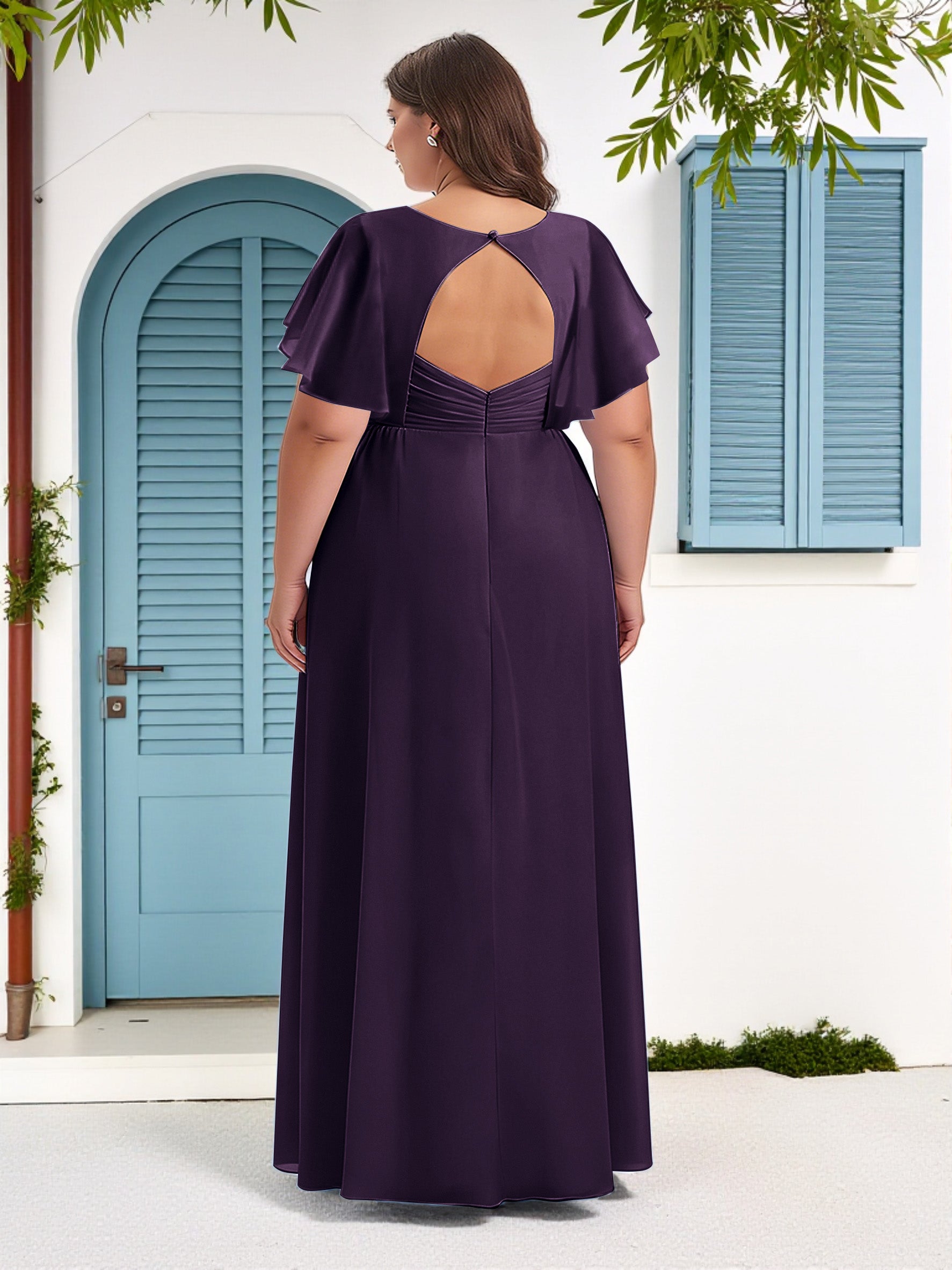 plum plus size formal dresses Cicinia Plum Mother Of The Bride Dress Long Chiffon A-line Plus Size V-neck Floor Length
