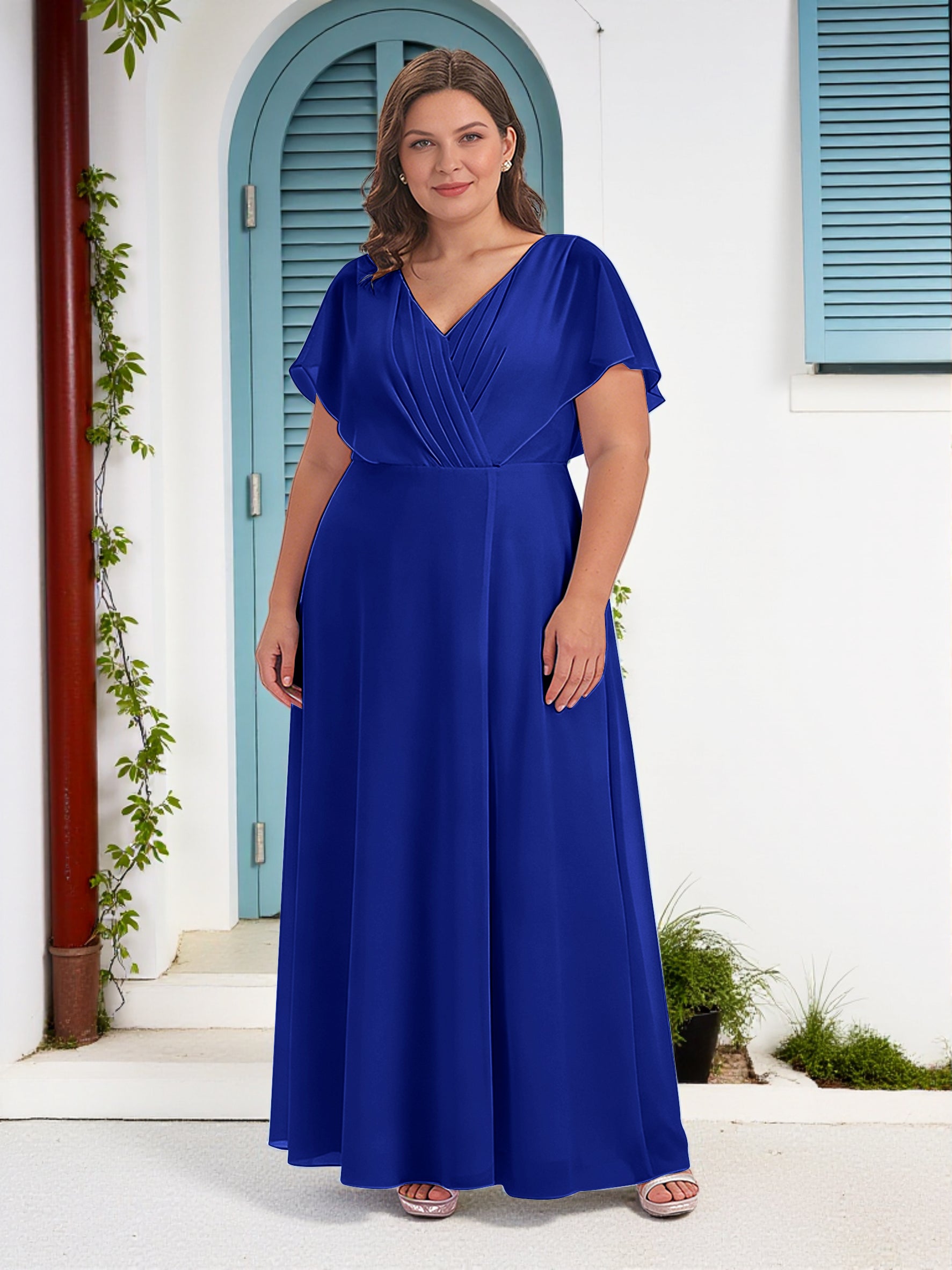 Cicinia Royal Blue Mother Of The Bride Dress Long Chiffon A-line Plus Size V-neck Floor Length