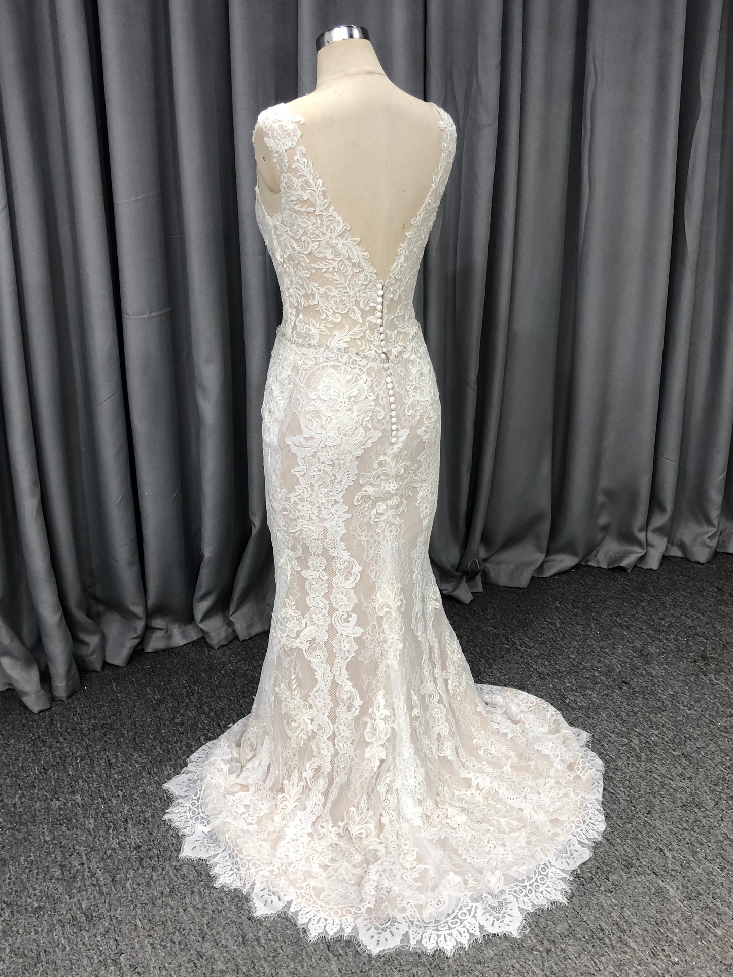 Lace With Beading V Neck and V back Mermaid  Wedding Dress With Train C0001