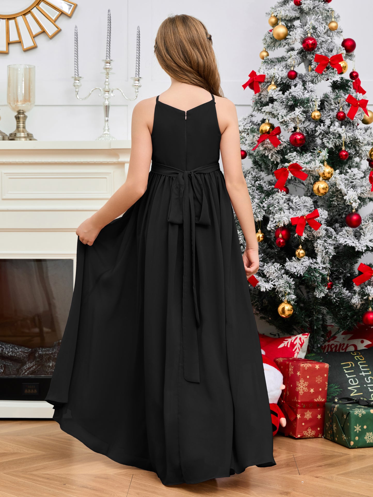 Halter Floor-Length Chiffon Junior Bridesmaid Dress