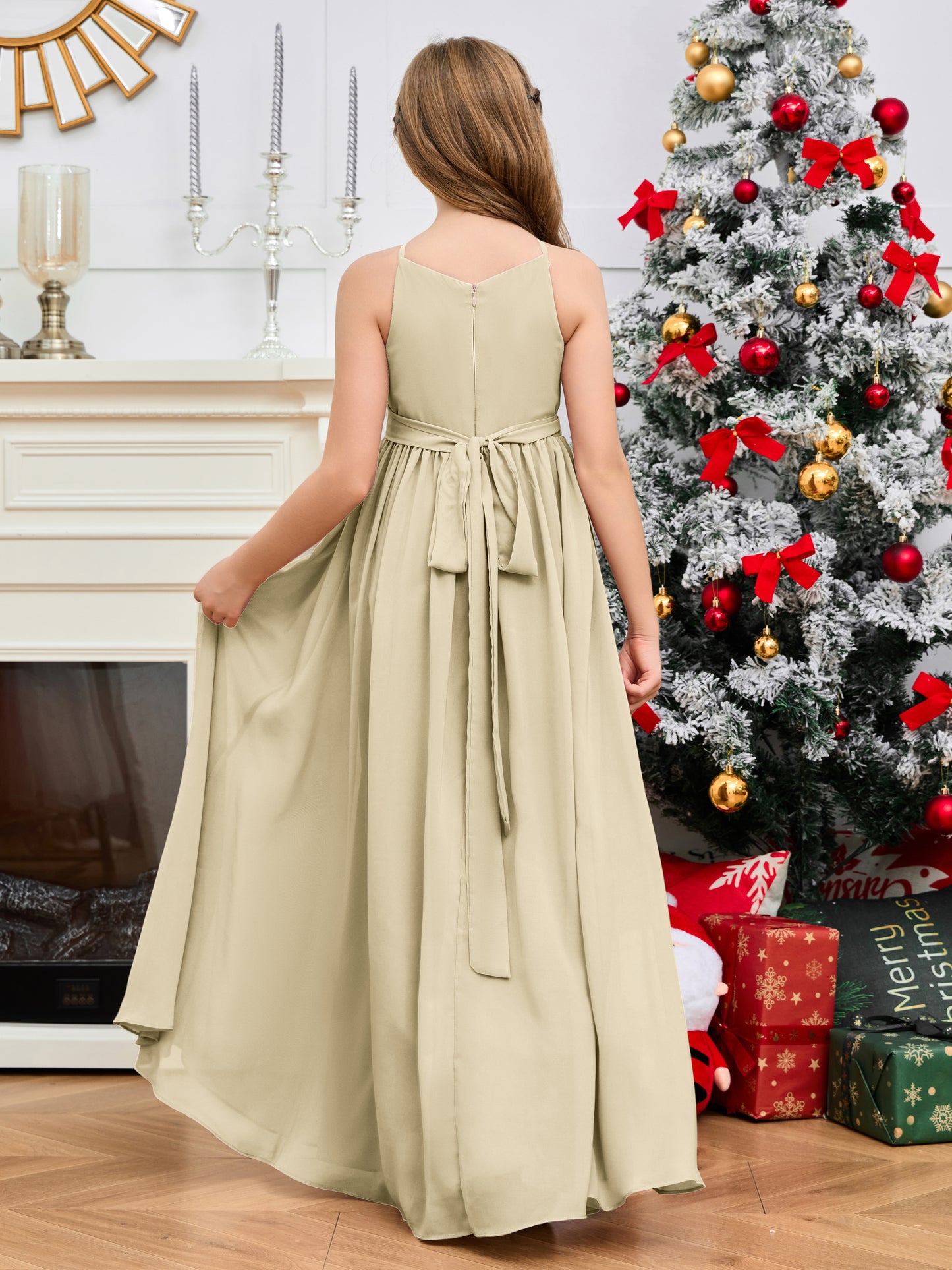 Halter Floor-Length Chiffon Junior Bridesmaid Dress