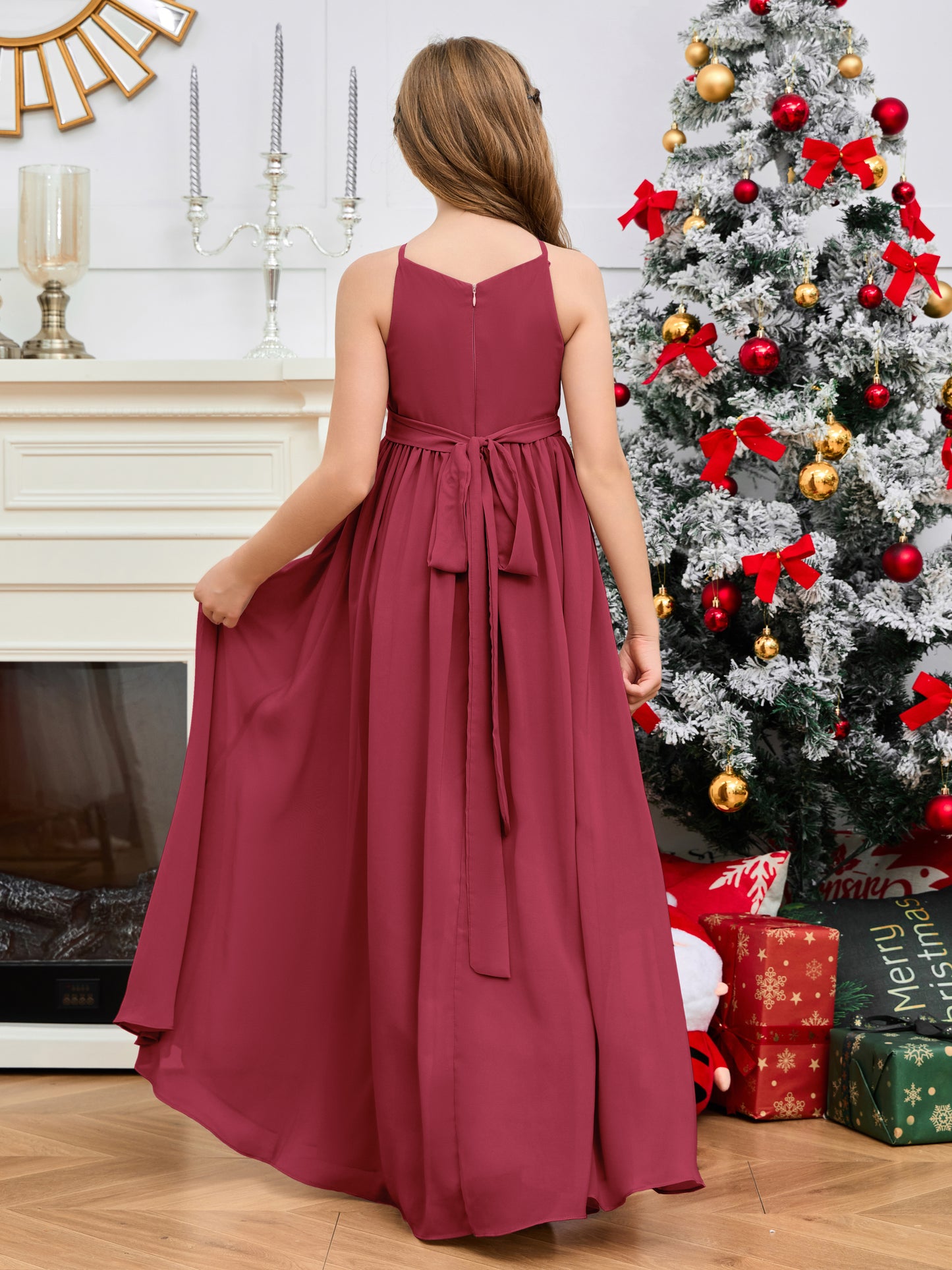 Halter Floor-Length Chiffon Junior Bridesmaid Dress