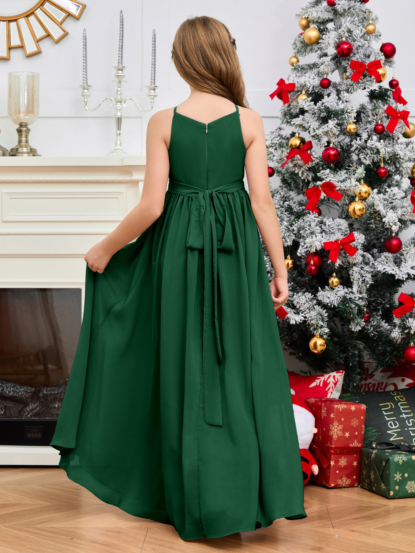 Halter Floor-Length Chiffon Junior Bridesmaid Dress