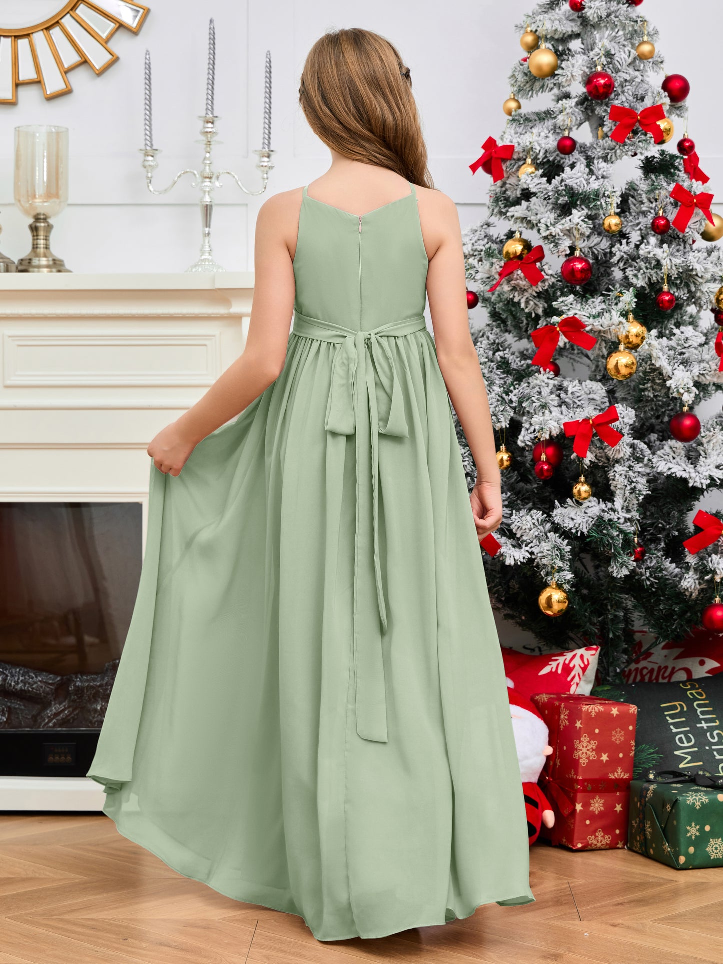 Halter Floor-Length Chiffon Junior Bridesmaid Dress