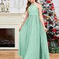 Halter Floor-Length Chiffon Junior Bridesmaid Dress