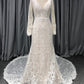 Lace With Beading V Neck and V back Long Sleeves  Wedding Dress With Train C0002
