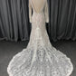 Lace With Beading V Neck and V back Long Sleeves  Wedding Dress With Train C0002