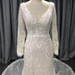 Lace With Beading V Neck and V back Long Sleeves  Wedding Dress With Train C0002