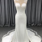 Round Neck Sleeveless Lace Appliques  Mermaid Wedding Dress With Train C0006