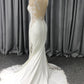 Round Neck Sleeveless Lace Appliques  Mermaid Wedding Dress With Train C0006