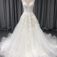 A-line Lace Appliques  Straps Wedding Dress With Train C0007