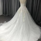 A-line Lace Appliques  Straps Wedding Dress With Train C0007