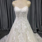 Sweetheart Neck  Strapless  Lace Appliques A-line  Wedding Dress With Train C0009