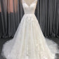 Straps V Neck  Lace Appliques A-line  Wedding Dress With Train C0010