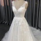 Straps V Neck  Lace Appliques A-line  Wedding Dress With Train C0010