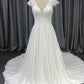 Cap sleeves V Neck  Lace With Beads  A-line  Wedding Dress With Train C0011