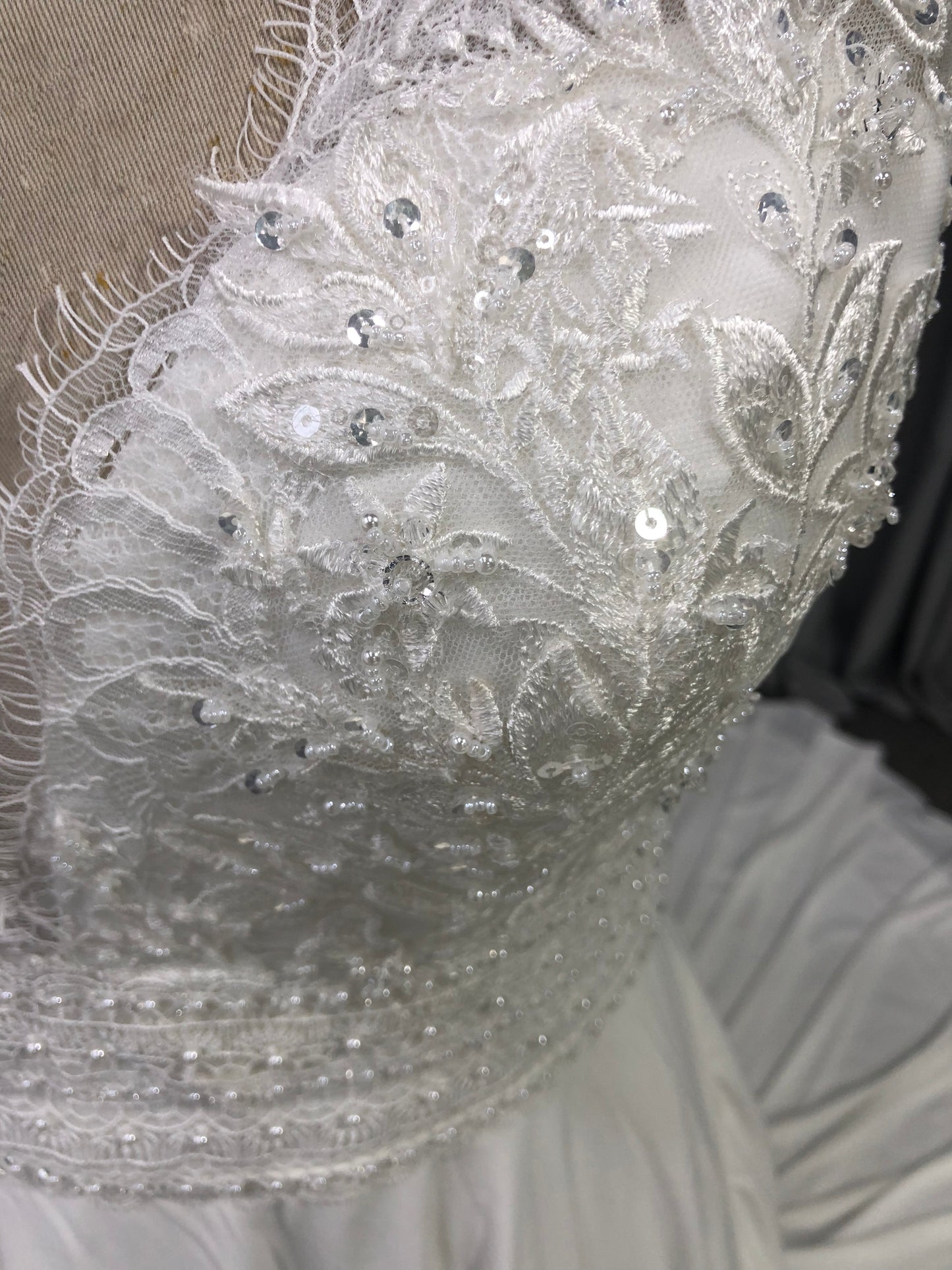 Cap sleeves V Neck  Lace With Beads  A-line  Wedding Dress With Train C0011