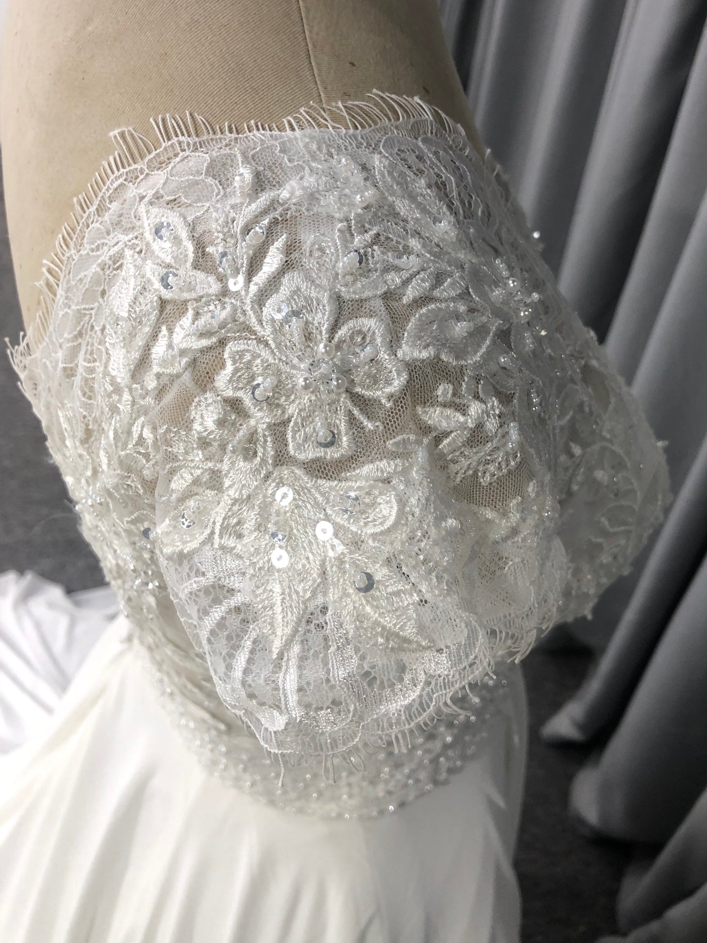 Cap sleeves V Neck  Lace With Beads  A-line  Wedding Dress With Train C0011