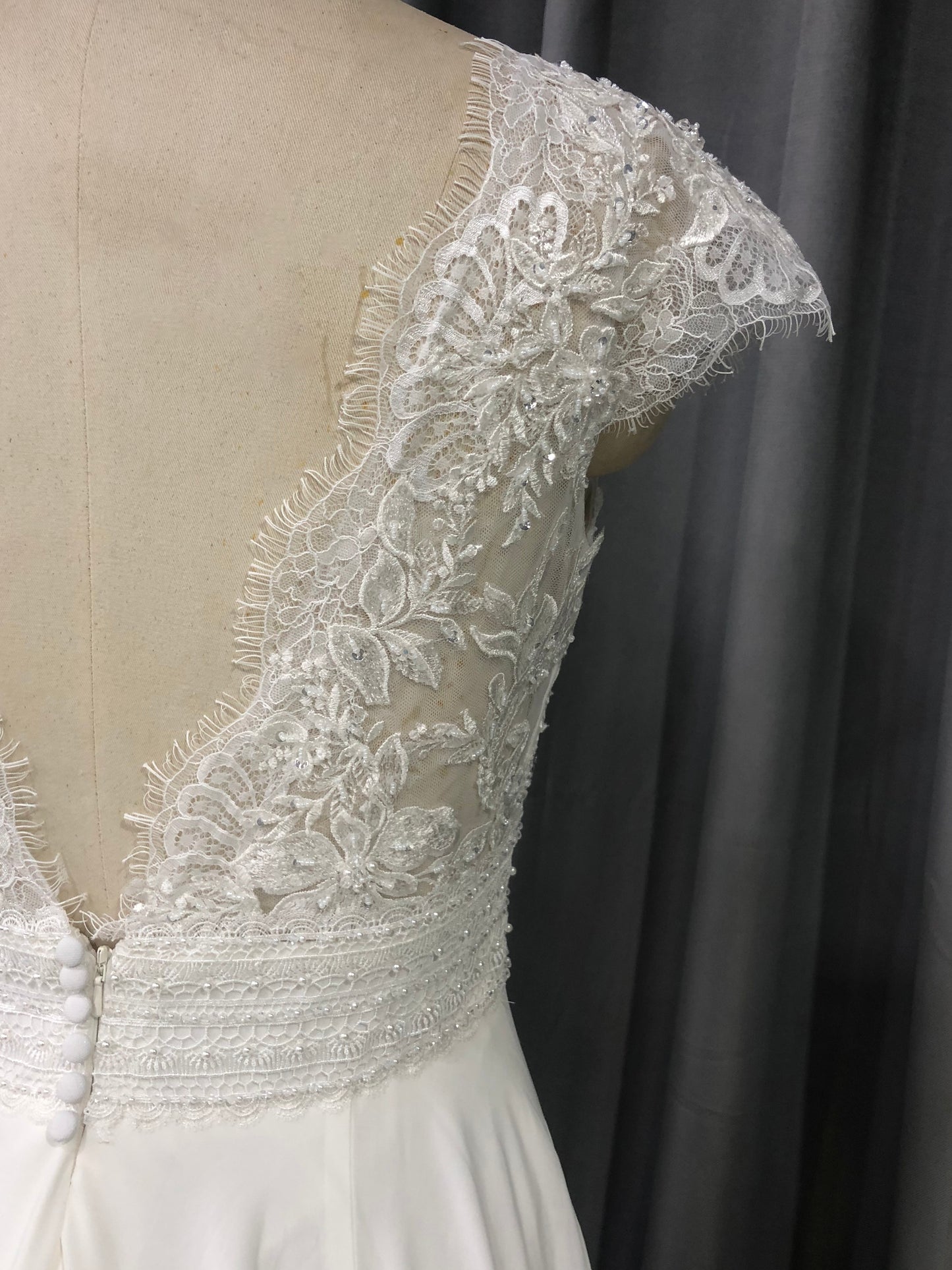 Cap sleeves V Neck  Lace With Beads  A-line  Wedding Dress With Train C0011