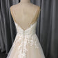 V Neck Tulle With  Lace Appliques A-line Wedding Dress With Train C0013