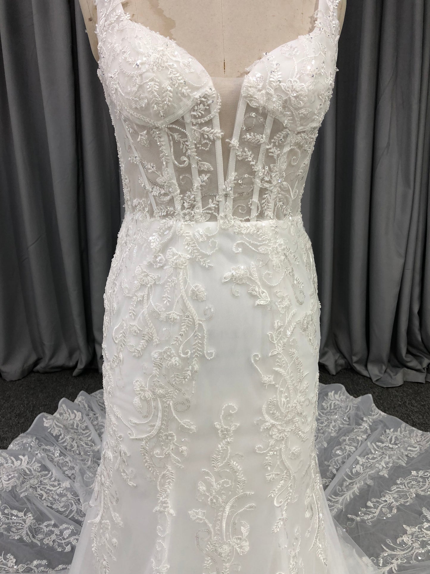 Straps Lace With Beads  Mermaid  Wedding Dress With Train C0014