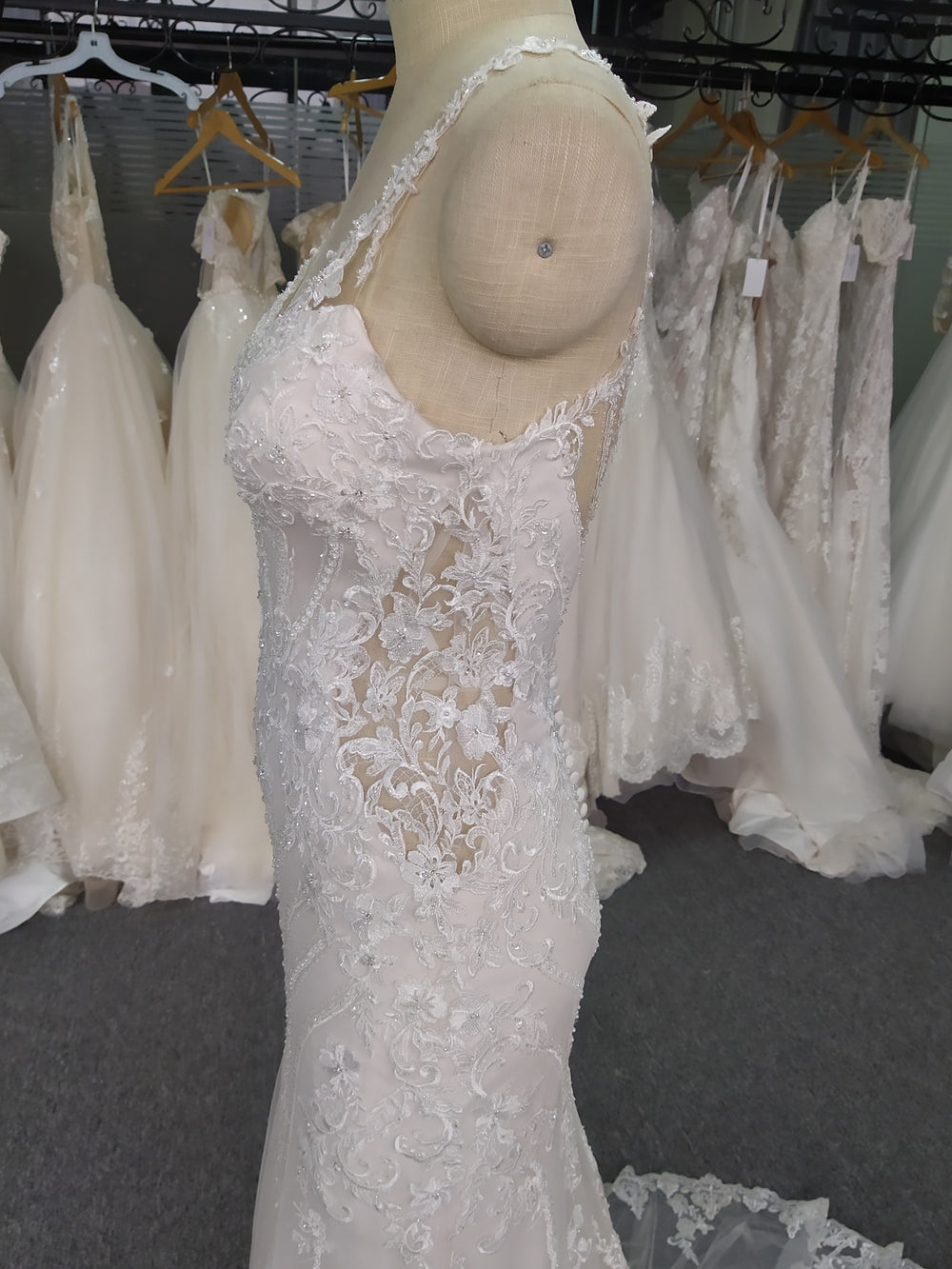 Sexy Long Mermaid Spaghetti Straps Lace Backless Wedding Dress With Train