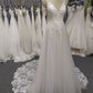 Lace Spaghetti Straps  V Neck A-line  Wedding Dress With Train C0022