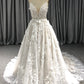 Lace Spaghetti Straps  V Neck A-line  Wedding Dress With  Sweep Train C0023