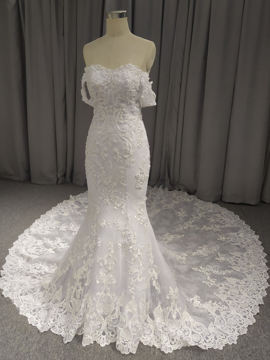 Sweetheart Neck Off The Should  Mermaid Wedding Dress With  Long Train C0024