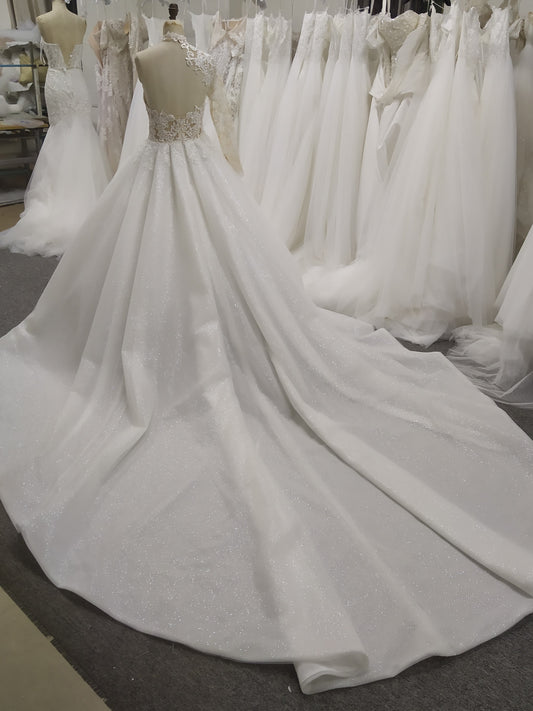 High Neck One Should Lace A-line  Wedding Dress With  Train C0027