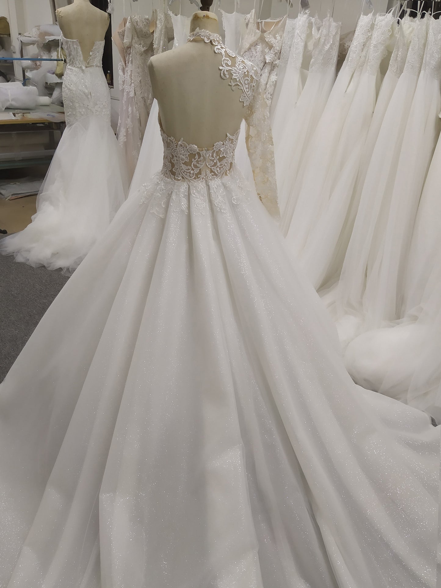 High Neck One Should Lace A-line  Wedding Dress With  Train C0027