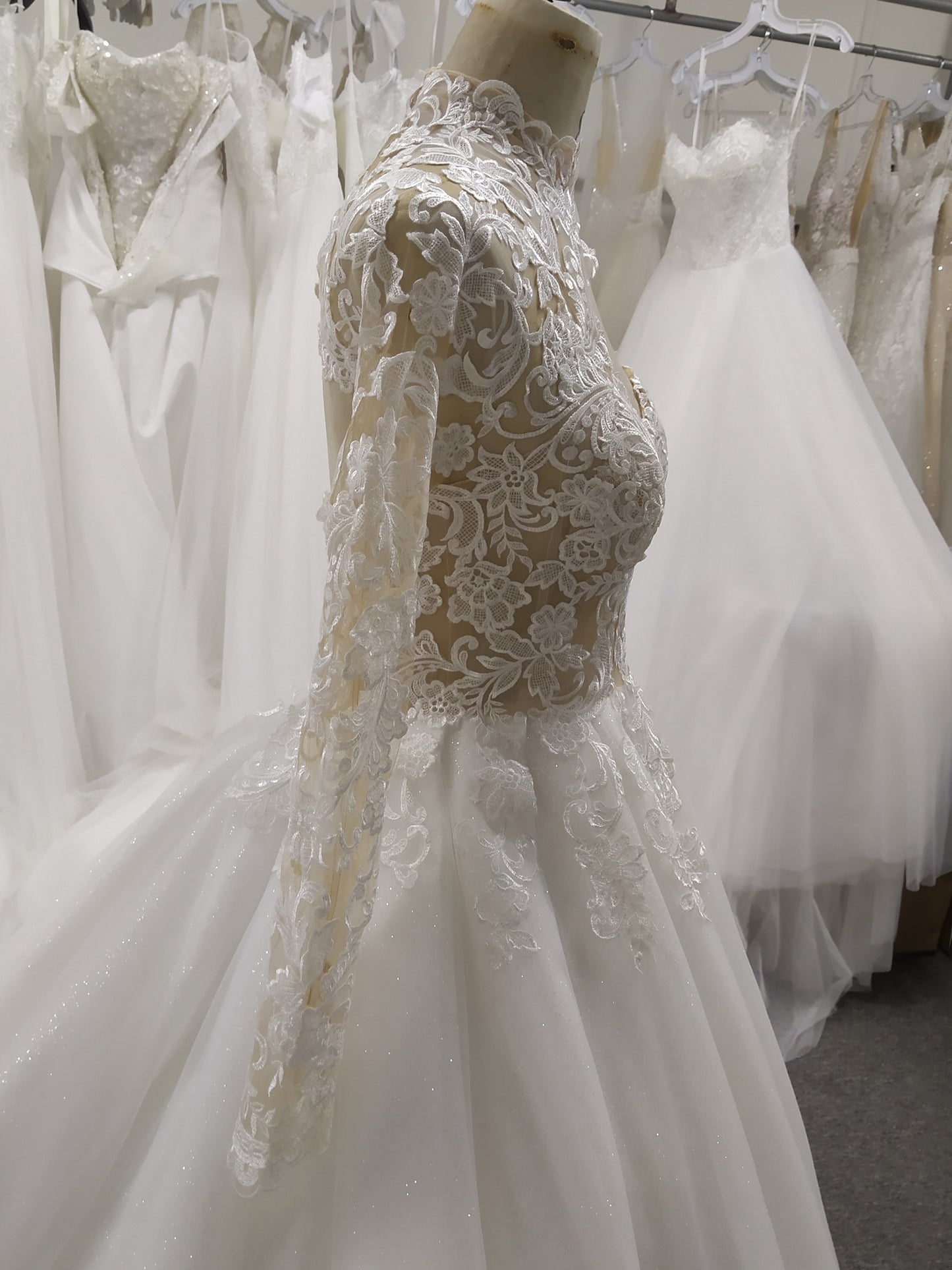 High Neck One Should Lace A-line  Wedding Dress With  Train C0027