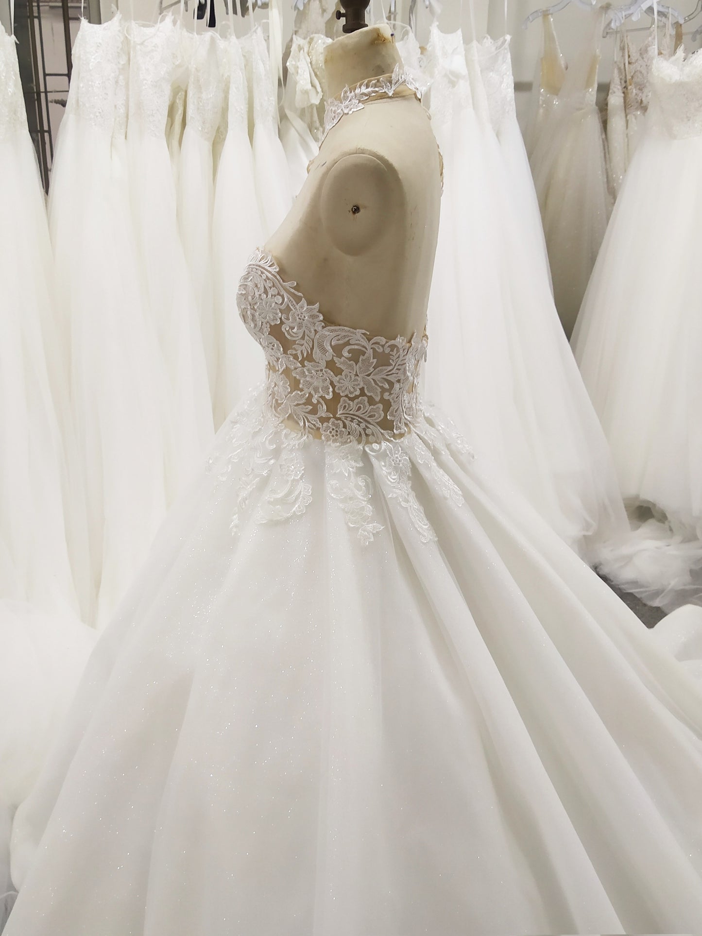 High Neck One Should Lace A-line  Wedding Dress With  Train C0027