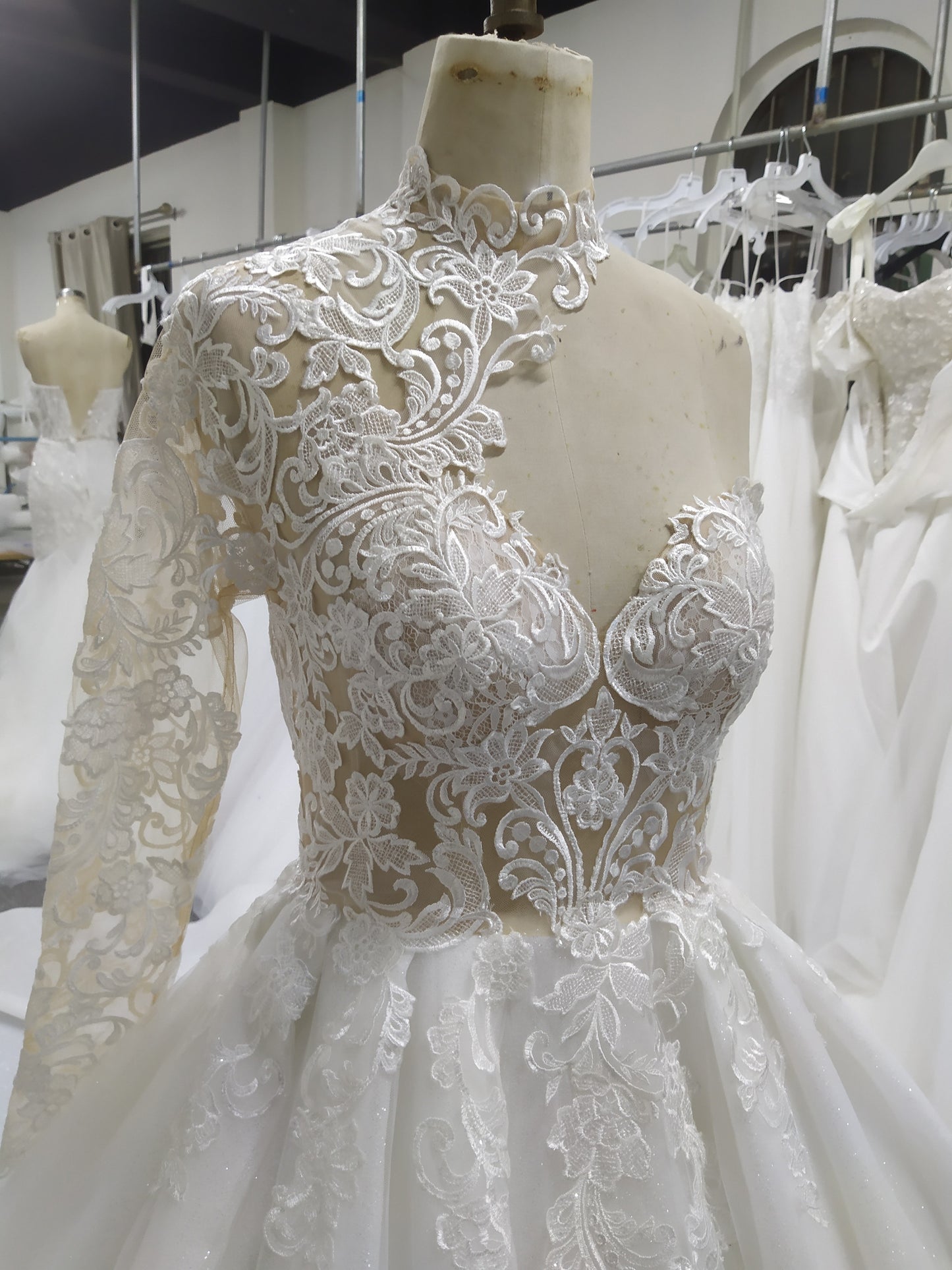 High Neck One Should Lace A-line  Wedding Dress With  Train C0027