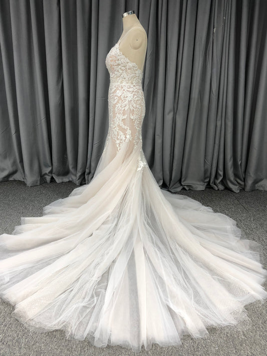 Spaghetti Straps Tulle With Lace Mermaid  Wedding Dress With  Train C0029