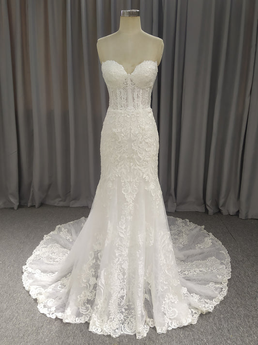 Sweetheart Neck  Lace Mermaid  Wedding Dress With  Train C0030