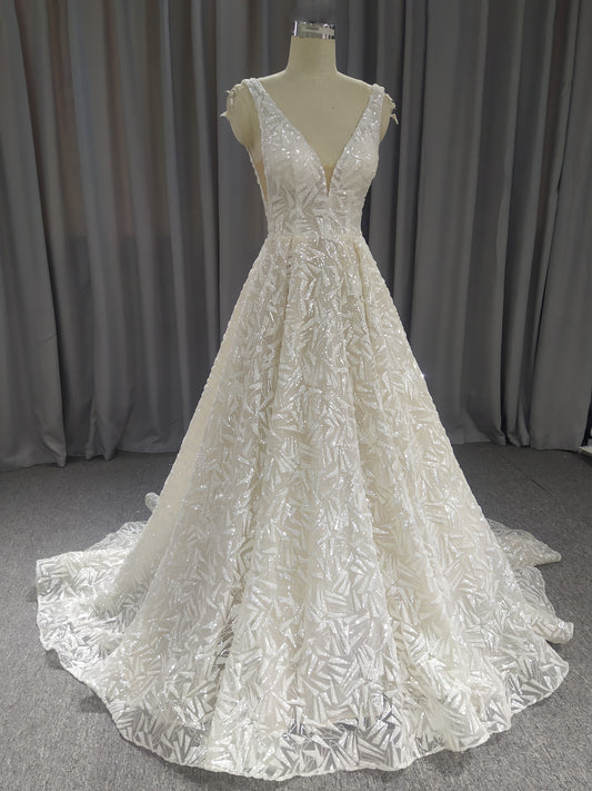 Straps  Lace A-line Wedding Dress With  Train C0031