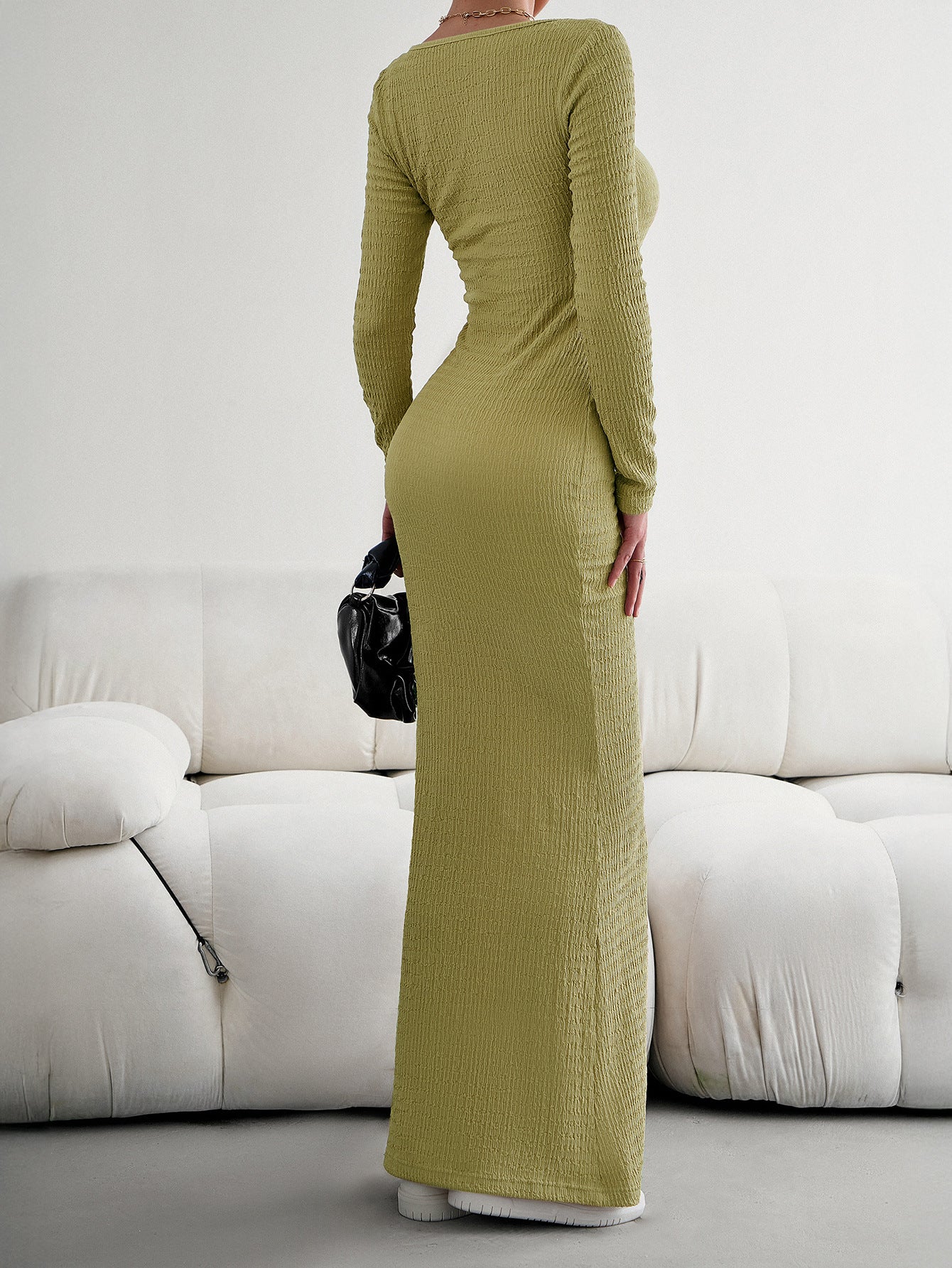 Clover Square Neckline Long Sleeves Sheath Wedding Guest Dress
