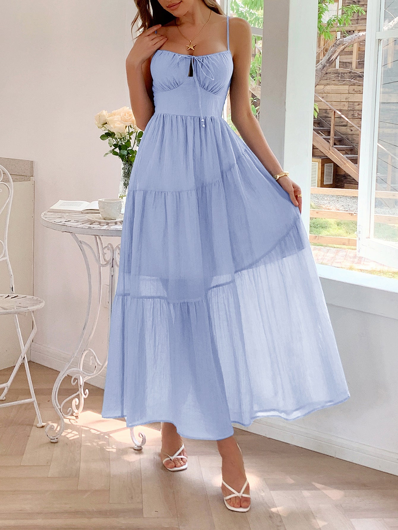 Spaghetti Straps Lavender A-Line Ankle Length Wedding Guest Dress