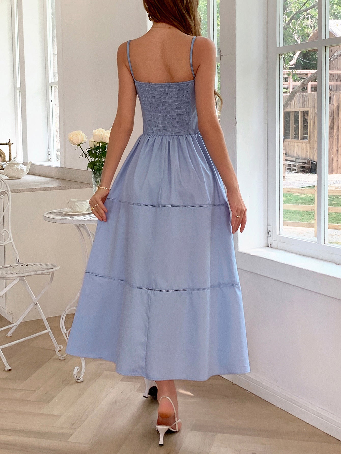 A-Line Ruffle Square Neckline Sleeveless Lavender Wedding Guest Dress