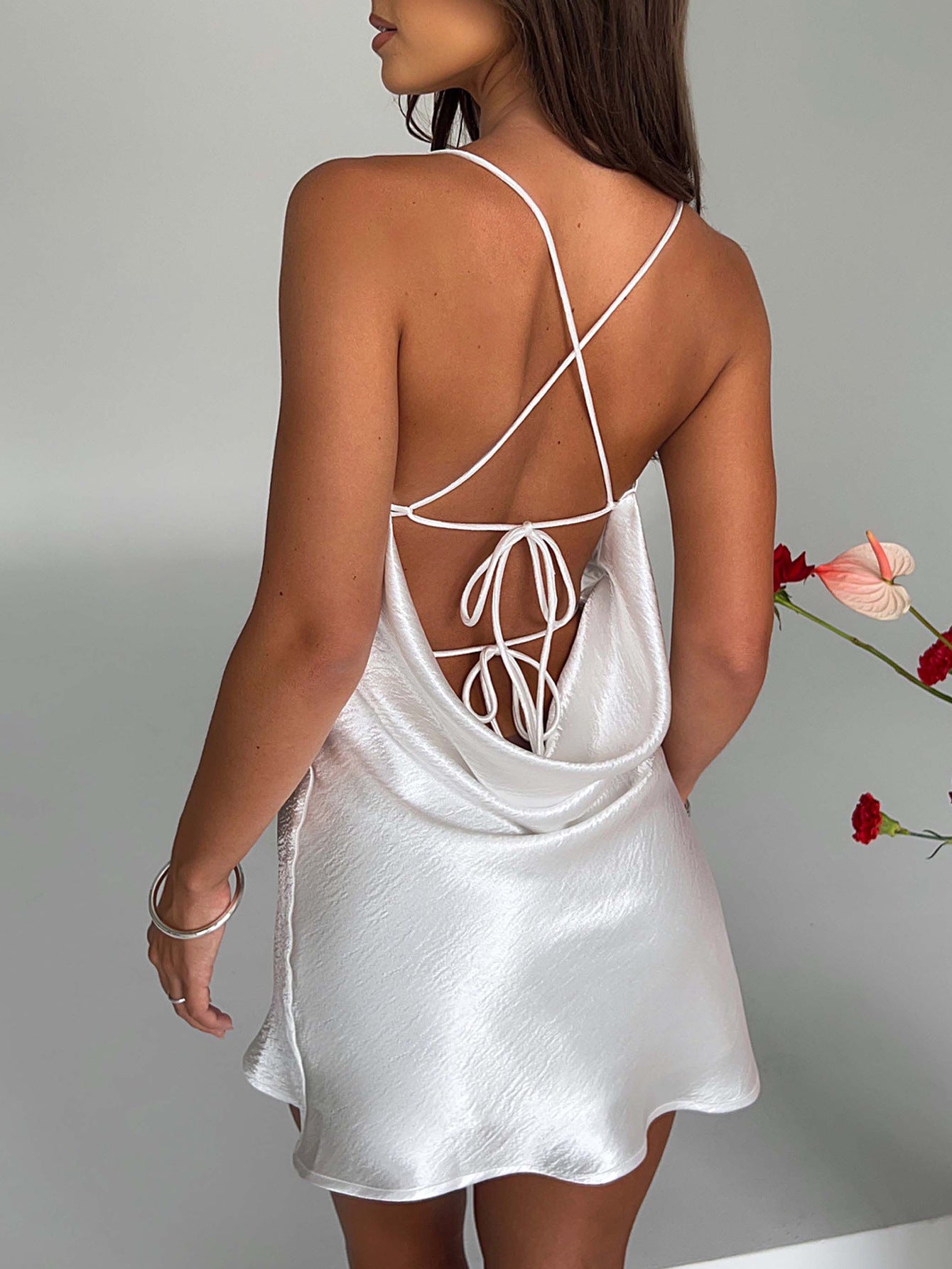 Sheath/Column White Spaghetti Straps Criss-Cross Wedding Guest Dress