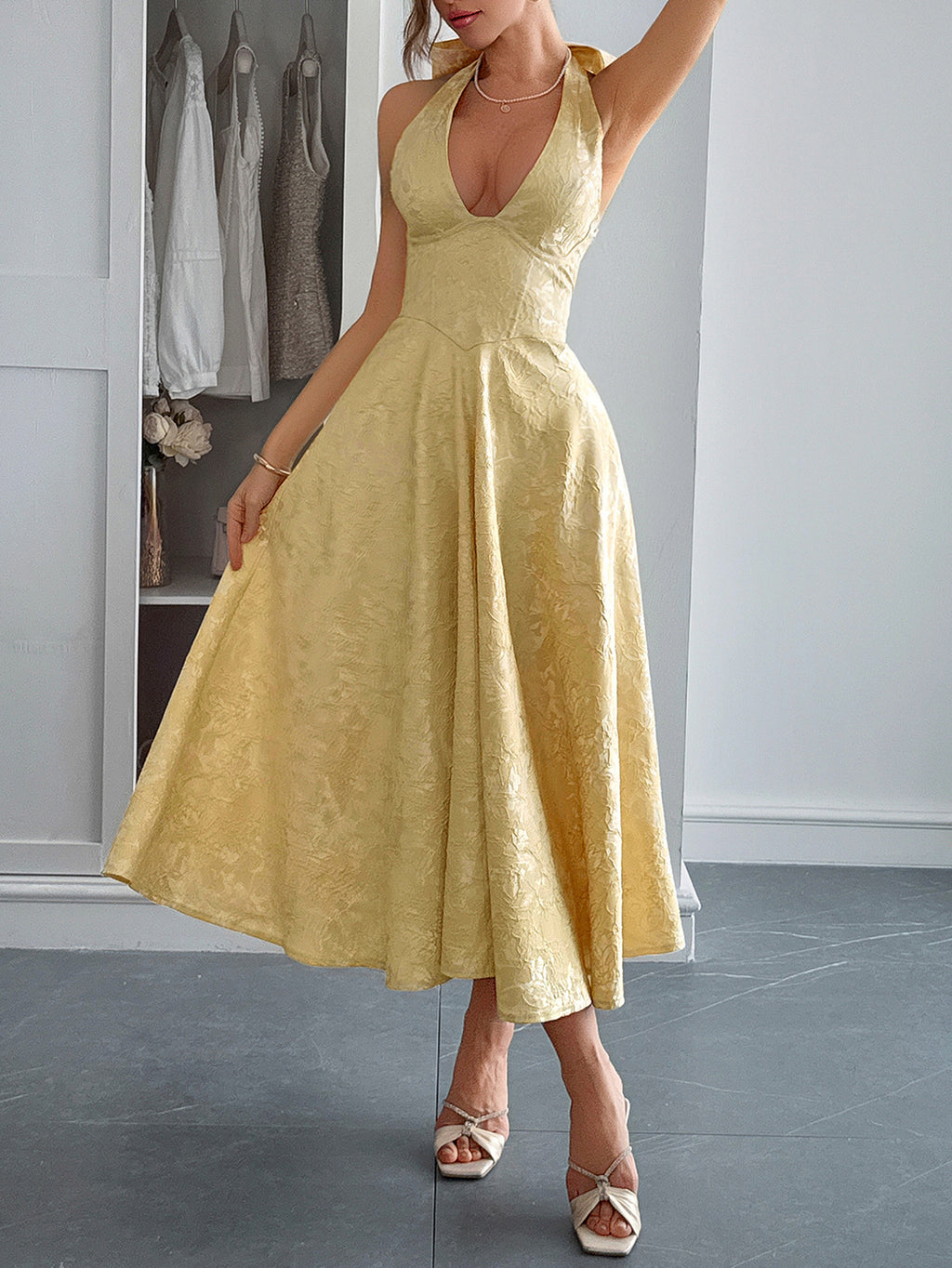 Fall Dress Wedding Guest Dresses Lace Buy JC Mode Self Design Halter Neck Fit Flare Midi Fall Dress Wedding Guest Dresses Lace Buy JC Mode Self Design Halter Neck Fit Flare Midi