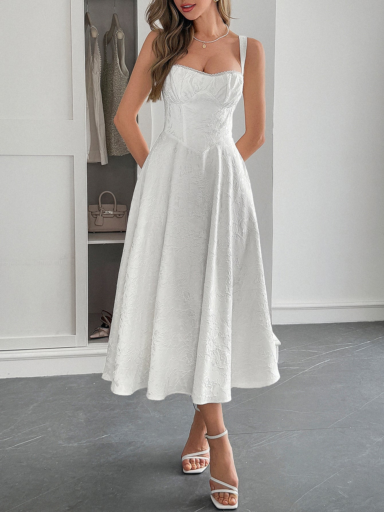 White Straps A-Line Wedding Guest Dress