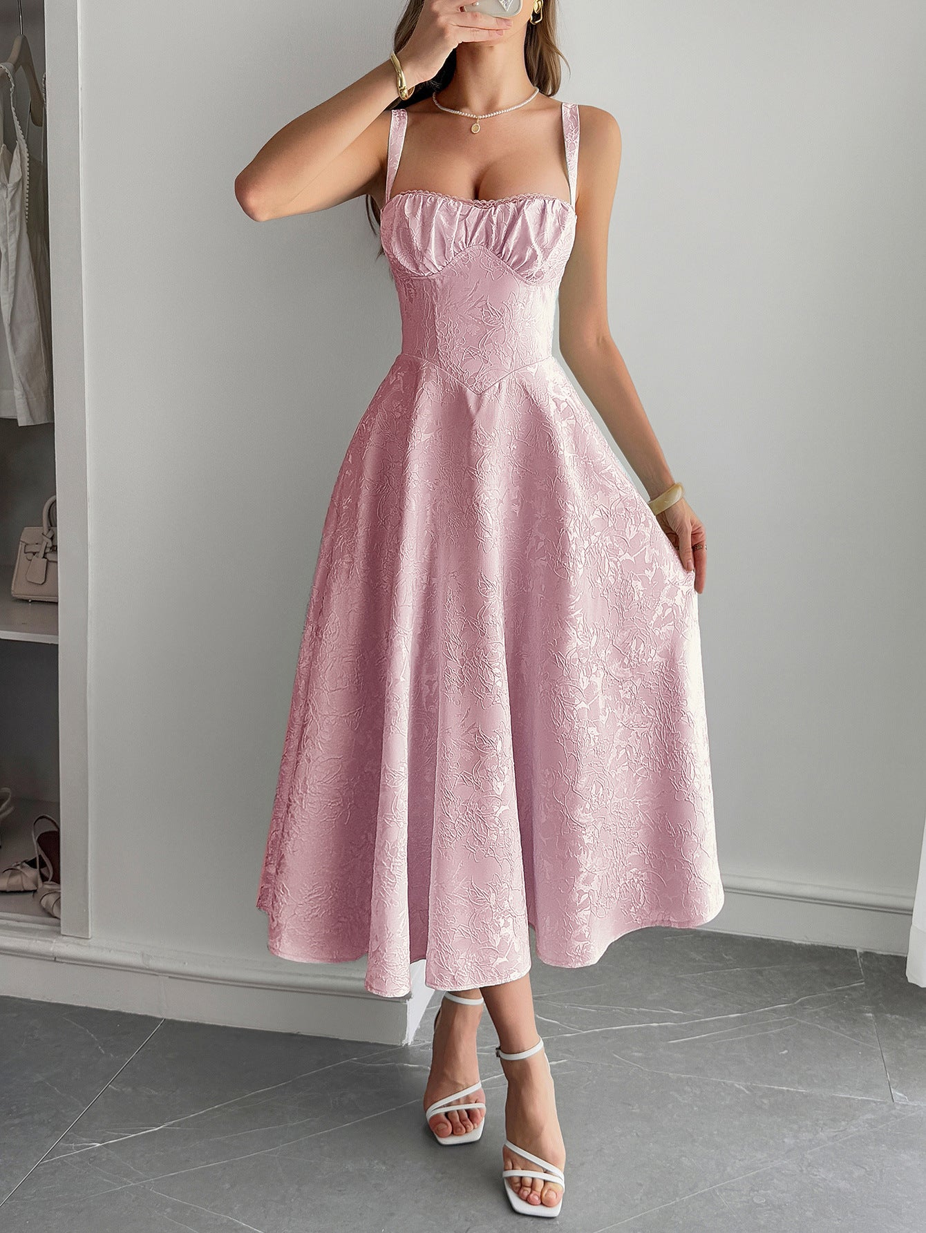 Pink Straps A-Line Wedding Guest Dress