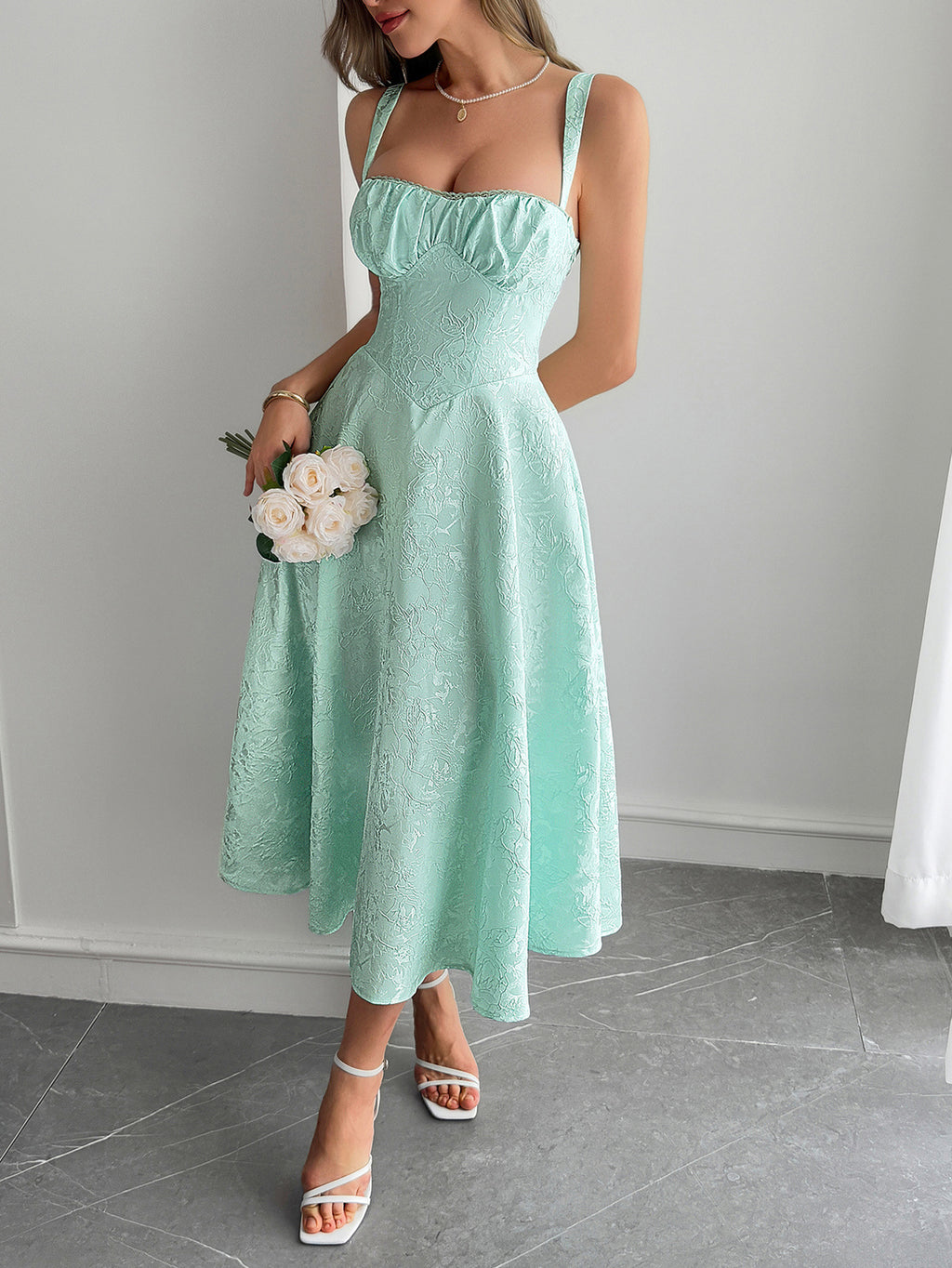 Mint Green Straps A-Line Wedding Guest Dress, Mint_Green / S