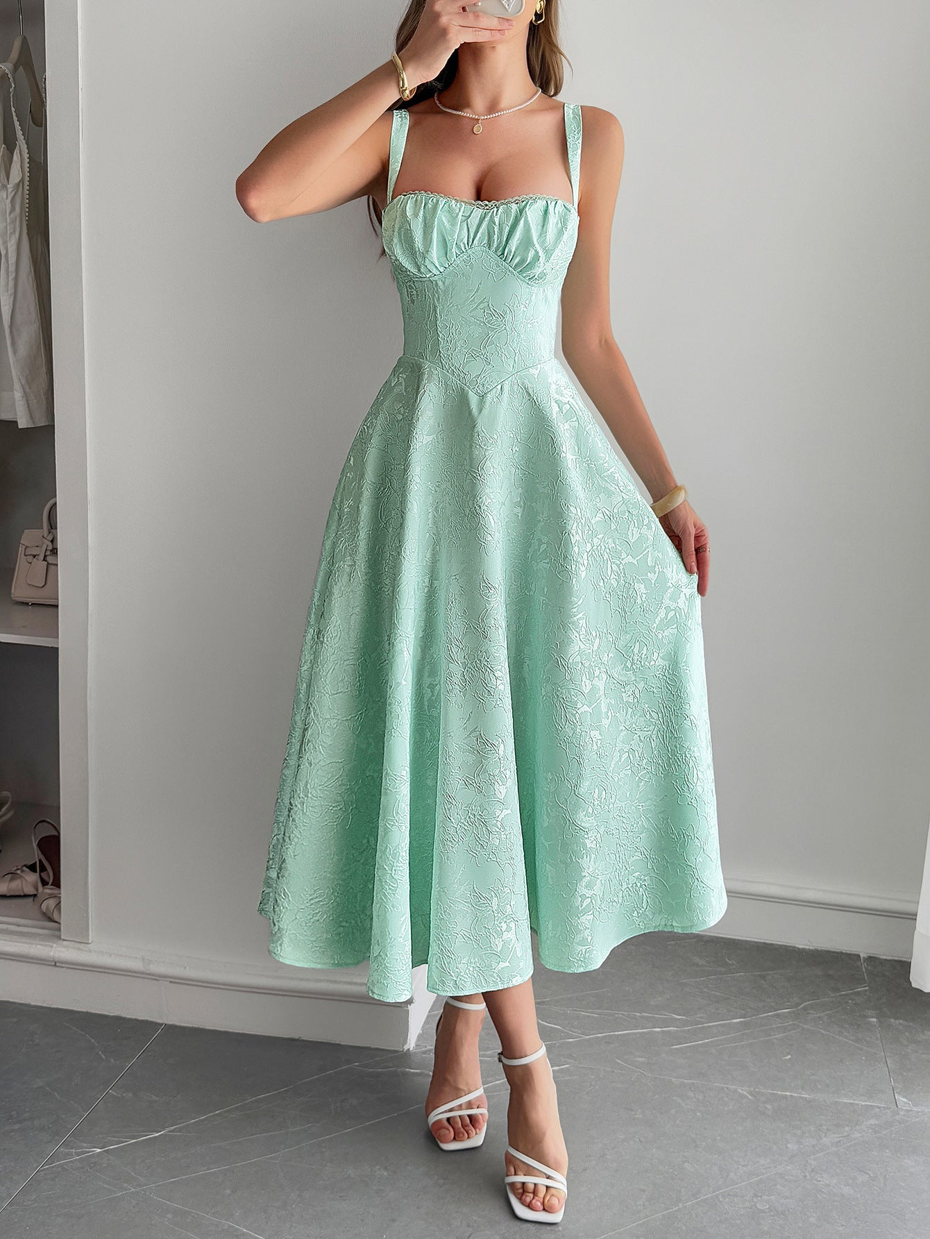 Mint Green Straps A-Line Wedding Guest Dress